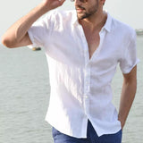 Mens Summer Short-sleeved Shirt Casual Button Tops Men Clothing