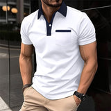 Mens Polo Shirt Lapel Fashion Slim Pocket Short-sleeved Oxford Tshirt