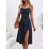 Summer new temperament U-neck polka-dot print fashion suspender backless dress