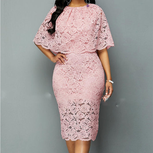 African Lace Dress Plus Size Elegant Pink