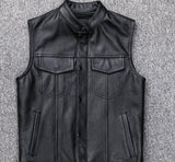 Men's Leather Waistcoat Vest Zipper Button  Motorbike Tops