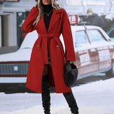 Womens British Style Double Breasted Lapel Collar Belt Trench Outwear Overcoat