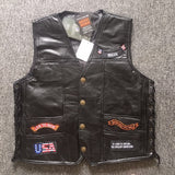 Motorcycle Leather Biker Vest for Men Club Style Classic Black With Patches