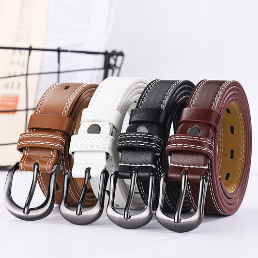 Leather Dress Belt Two-line Men's And Women's Thin Trousers Belts Korean Denim Dress Belts