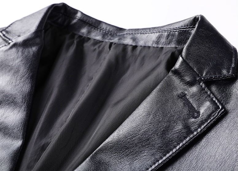 Men's casual Notched Collar 2 Button Slim Moto Faux Leather Blazer Jacket