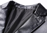 Men's casual Notched Collar 2 Button Slim Moto Faux Leather Blazer Jacket
