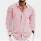 Mens Fashion Long Sleeve T-shirt Undershirt Solid Color Long Sleeve Cotton Linen Shirt Men