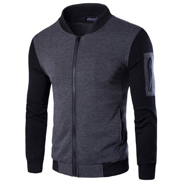 Mens Fashion Baseball Jacket Patchwork Sleeve Jacket