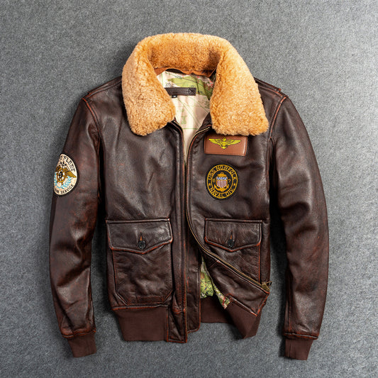 Men's Genuine Leather G1 AirForce  First Layer Leather Motorcycle Jacket