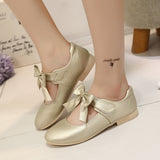 Youth Kids Girls Leather Shoes Fashion Bow Princess Party Dress Dance Flat Shoes