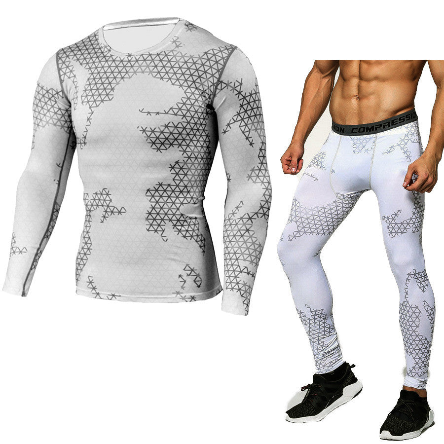 Men Fitness suits Camouflage Compression Baselayer Set Sports Compression Set Long Sleeve T-Shirt Tights Exercise Clothes Workout Bodysuit