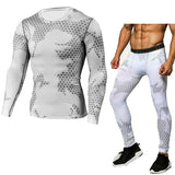 Men Fitness suits Camouflage Compression Baselayer Set Sports Compression Set Long Sleeve T-Shirt Tights Exercise Clothes Workout Bodysuit