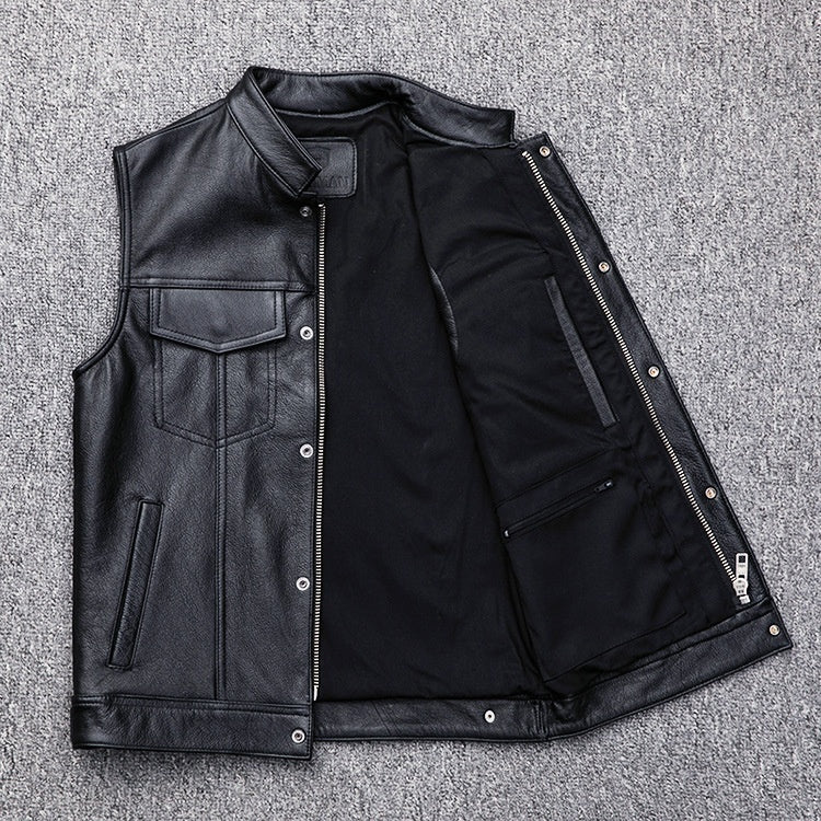 Men's Leather Waistcoat Vest Zipper Button  Motorbike Tops