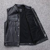 Men's Leather Waistcoat Vest Zipper Button  Motorbike Tops