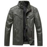 Mens Bomber Faux Leather Jacket Stand Collar Fleece Lined