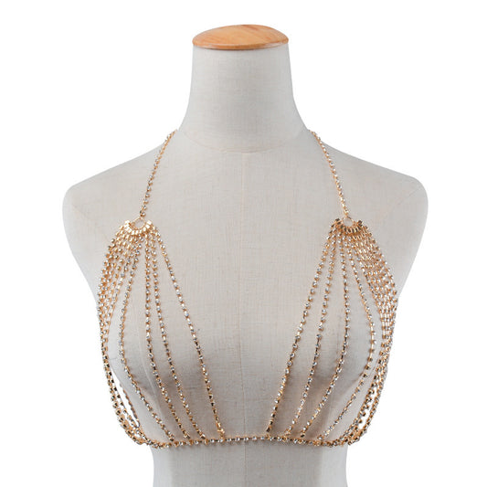 Gold Sexy Hollow Rhinestone Bra