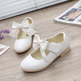 Youth Kids Girls Leather Shoes Fashion Bow Princess Party Dress Dance Flat Shoes