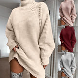 Womens Solid Turtleneck Long Sweater Winter Warm Women Sweater Dress