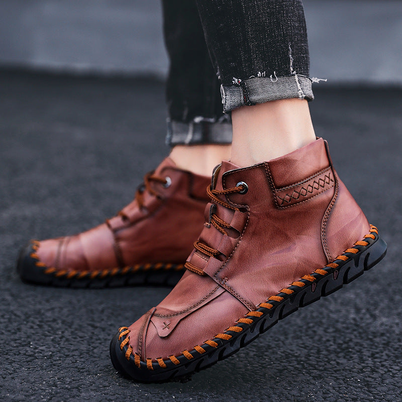 Mens Casual Leather Shoes Ankle Chukka Boots Slip On Lightweight Loafers Mid top Walking Driving Shoes for Male