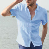 Mens Summer Short-sleeved Shirt Casual Button Tops Men Clothing