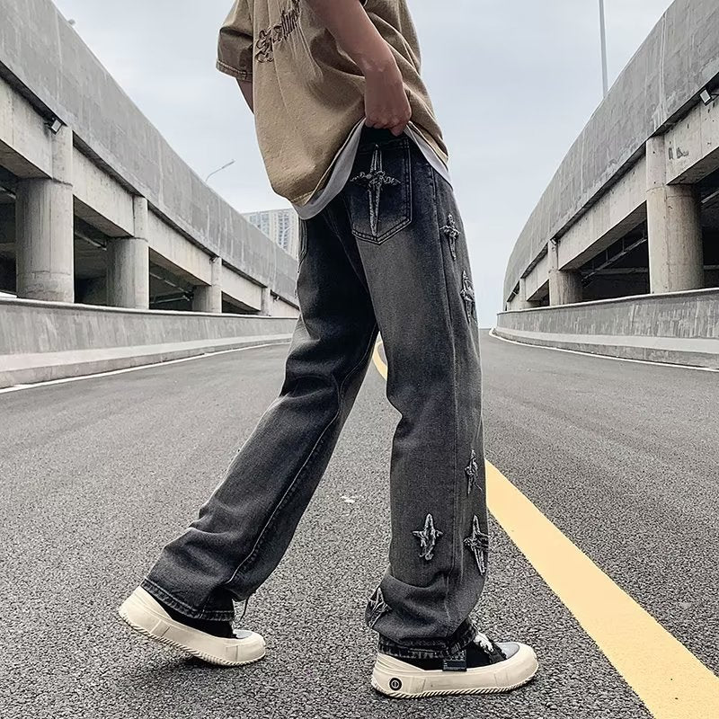 Mens Fashion Jeans Pant Zipper Loose Denim Trousers Men