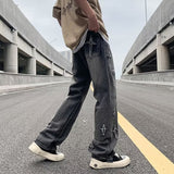 Mens Fashion Jeans Pant Zipper Loose Denim Trousers Men