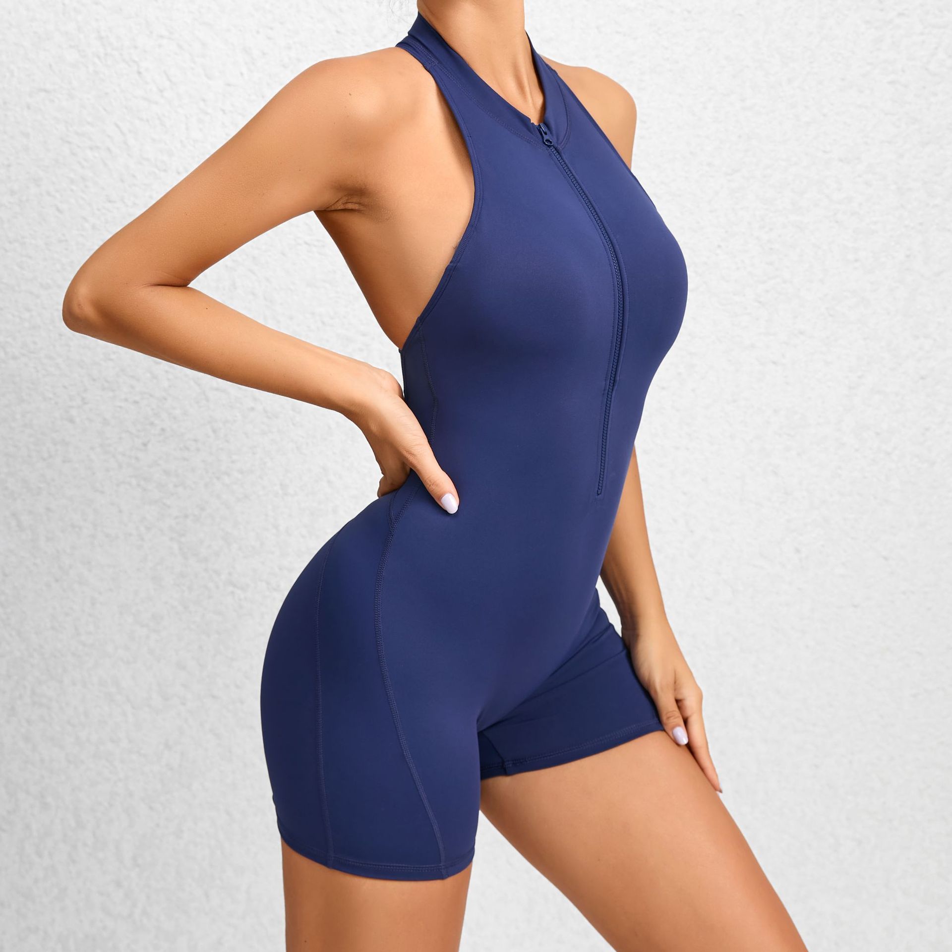 Womens Zippered Yoga Fitness Shorts Jumpsuit Sleeveless Tummy Control Stretch Shapewear Butt Lifting Sportswear Women