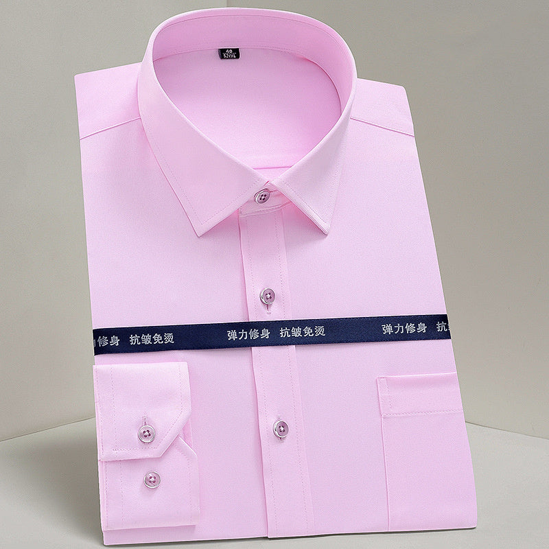Men's Dress Shirts Solid Long Sleeve Stretch Oxford Shirt Business Casual Shirts