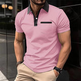 Mens Polo Shirt Lapel Fashion Slim Pocket Short-sleeved Oxford Tshirt