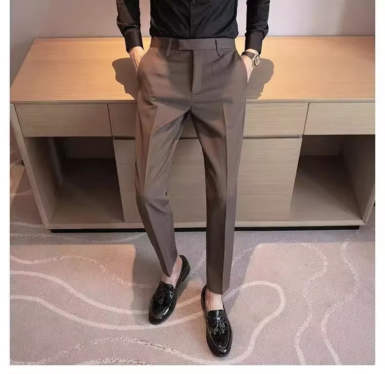 Mens Casual Suit Pants Men's Cropped Suit Pants Straight