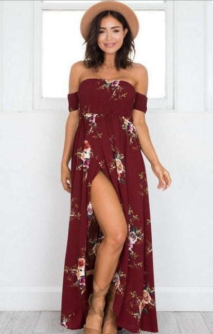 Womens long dress women Off shoulder beach summer dresses