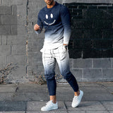 Mens Sweatsuit Round Neck Long Sleeve T-shirt Trousers Suit Men