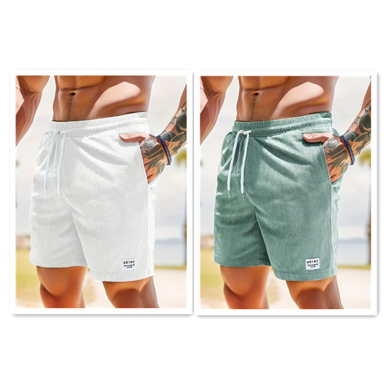 New Mens Lace-up Drawstring Shorts Summer Corduroy Sports Short Pants Mens Clothing
