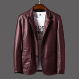 Men's Casual Notched Collar 2 Button Slim Moto Faux Leather Blazer Suit Jacket