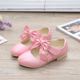 Youth Kids Girls Leather Shoes Fashion Bow Princess Party Dress Dance Flat Shoes