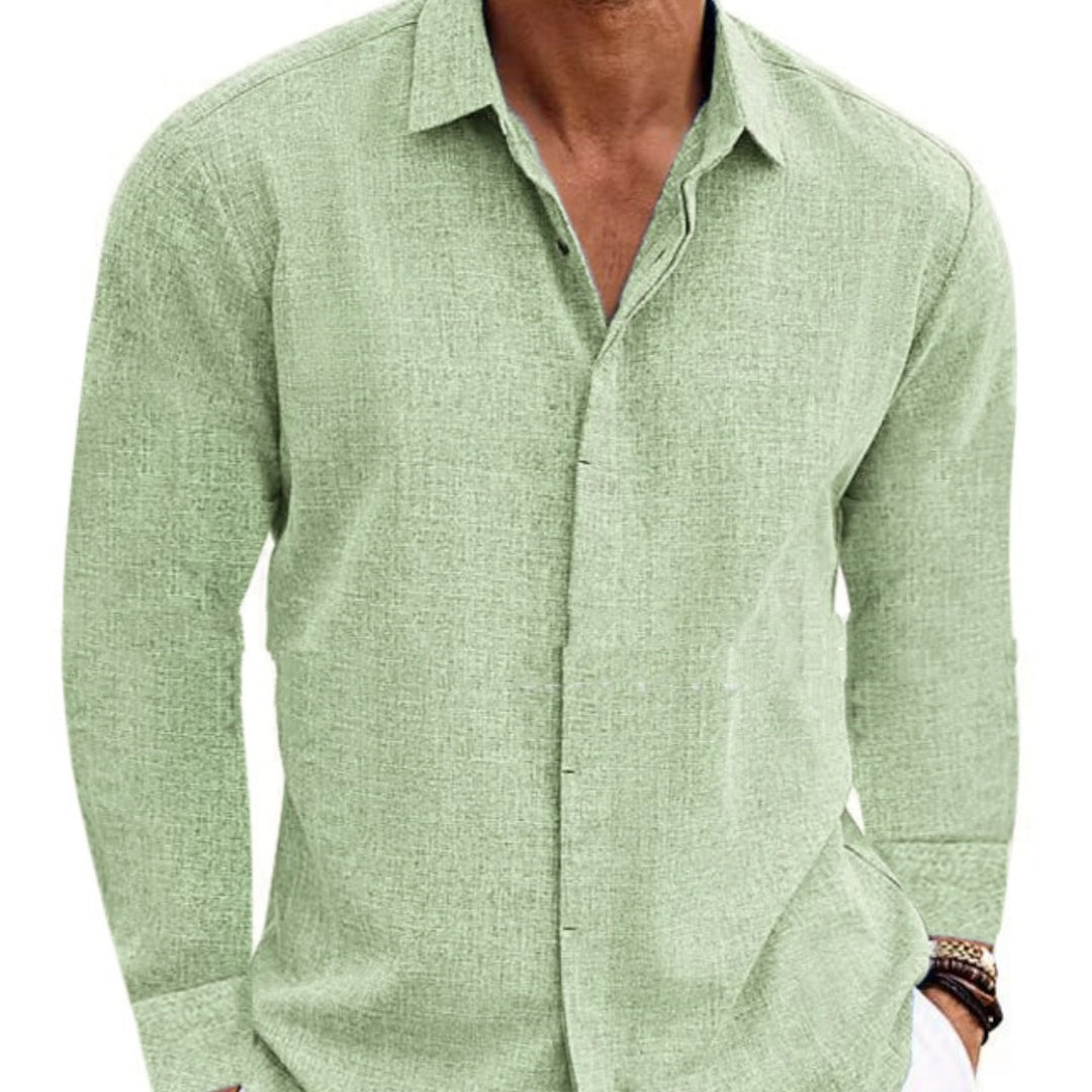 Mens Fashion Long Sleeve T-shirt Undershirt Solid Color Long Sleeve Cotton Linen Shirt Men