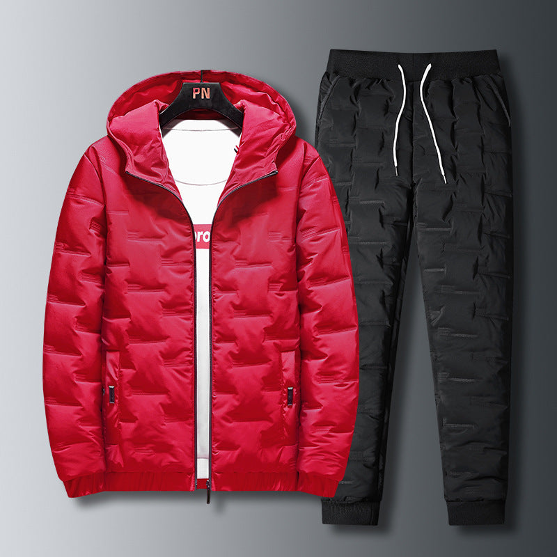 Mens Sweatsuits Puffer Jacket Trouser set Warm padded Jacket Trouser Set