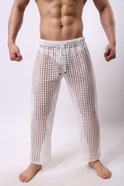 New Mens Fashion Sexy Mesh Trousers Men Casual Hollow Trousers