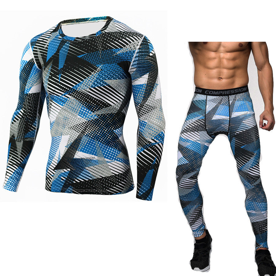 Men Fitness suits Camouflage Compression Baselayer Set Sports Compression Set Long Sleeve T-Shirt Tights Exercise Clothes Workout Bodysuit