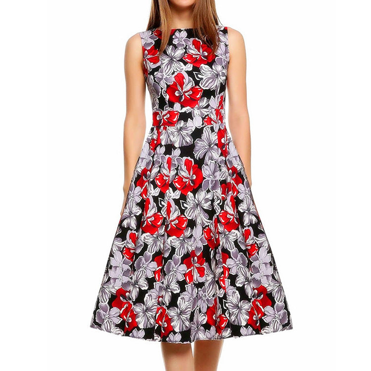 Womens  Vintage Babydoll Flower Print Dress