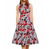 Womens  Vintage Babydoll Flower Print Dress