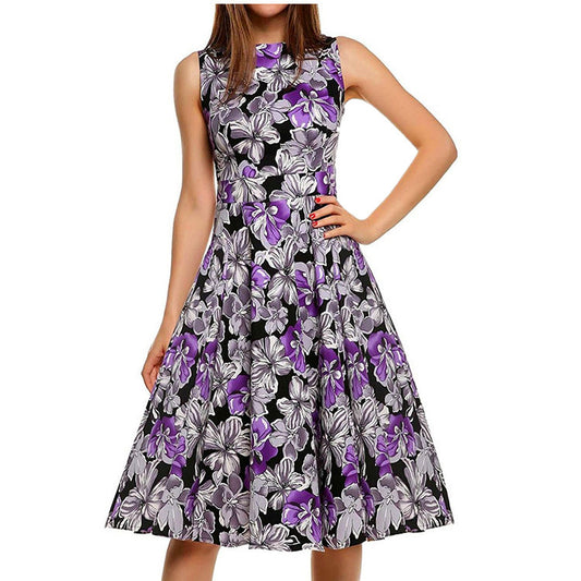 Womens  Vintage Babydoll Flower Print Dress