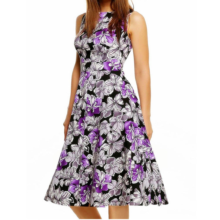 Womens  Vintage Babydoll Flower Print Dress