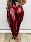 Womens Faux Leather Tassel Wrap Buttocks 9 Inch Large Pants