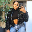 Women's Bright Pu Puffer Jackets Warm Bubble Coat Down Parkas Zipper Crop Jacket