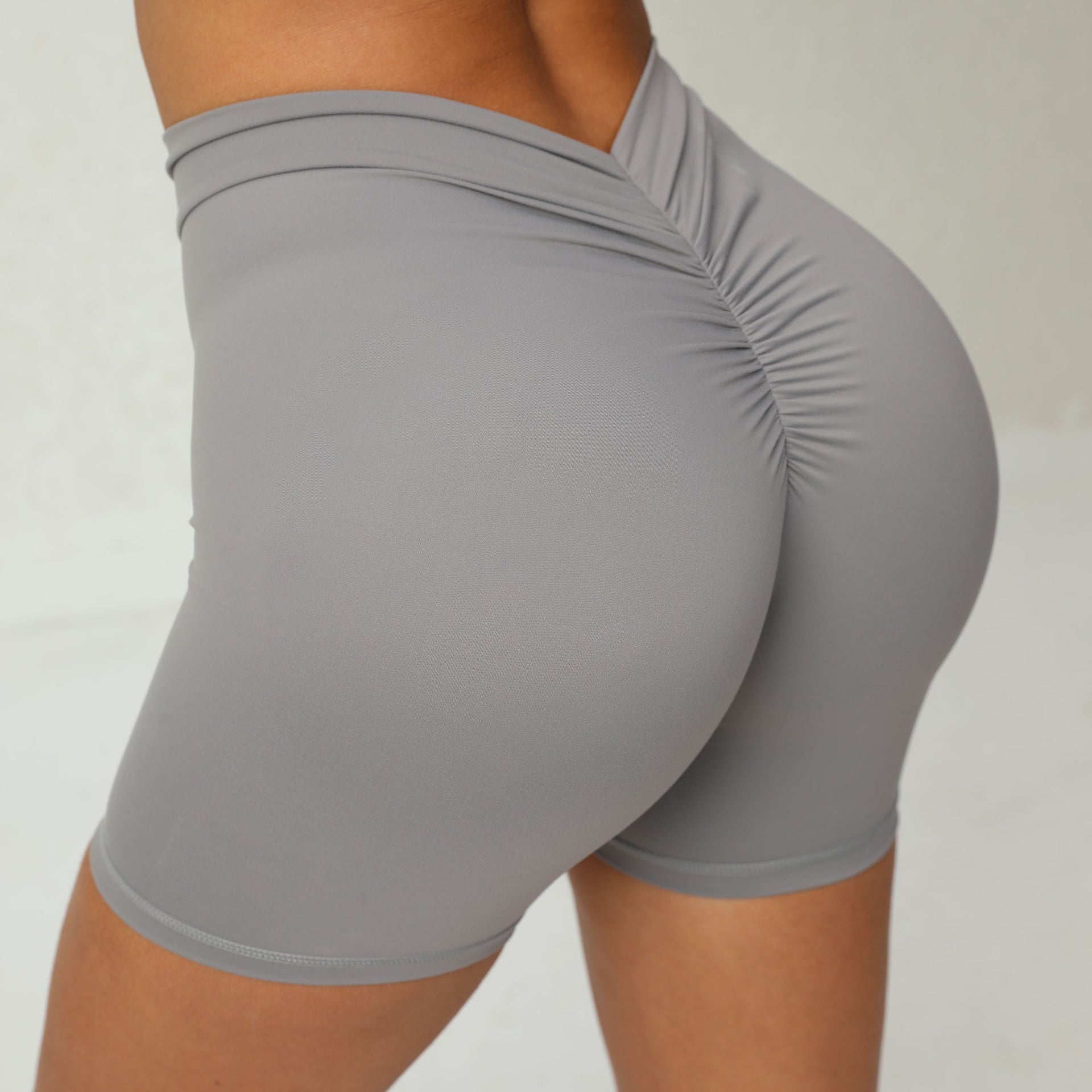 Womens Back Waist Deep V-shaped Wrinkle Tight Yoga Shorts