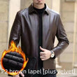 Mens Leather Jacket Stand Collar Men Fleece-lined