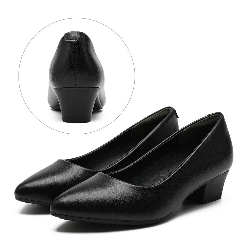 Womens Leather Work Shoes Wedding Shoes High Heels Round Toe Up Shoes