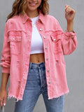 Distressed denim shirt oversized jacket frayed hem ripped shacket neon colours