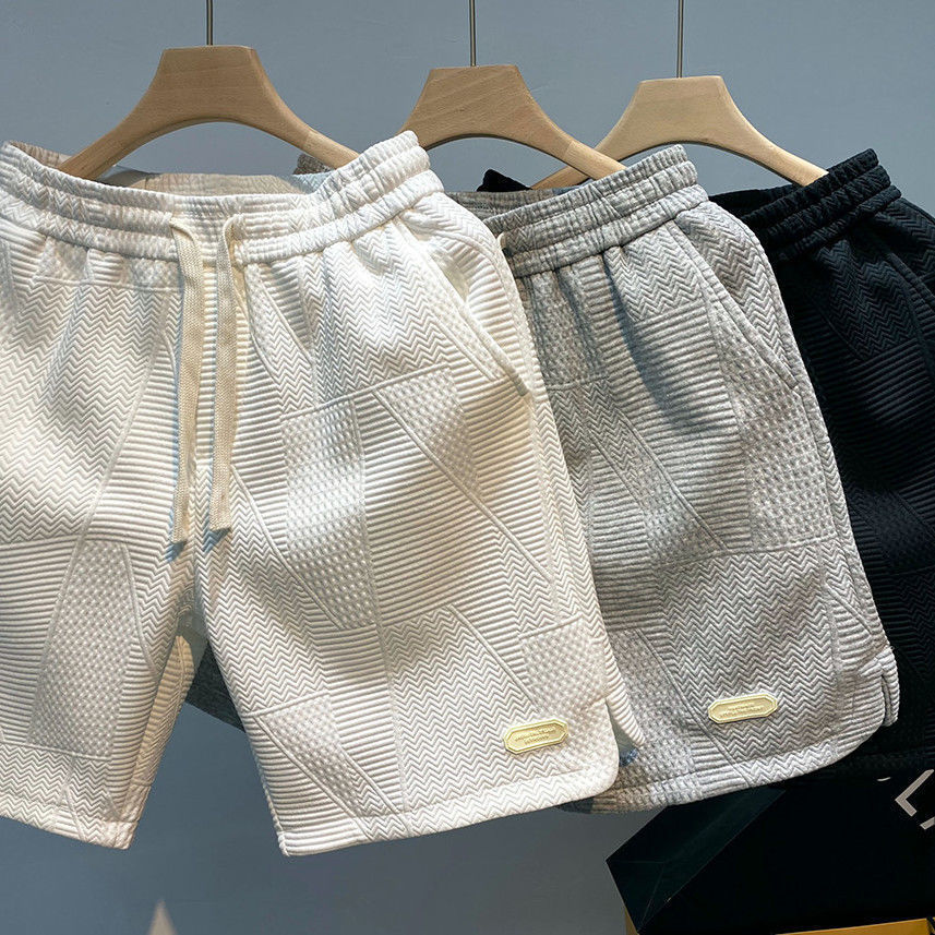 Men's Summer Shorts Jogging Bottom Casual Wave Pattern Drawstring Gym Pants